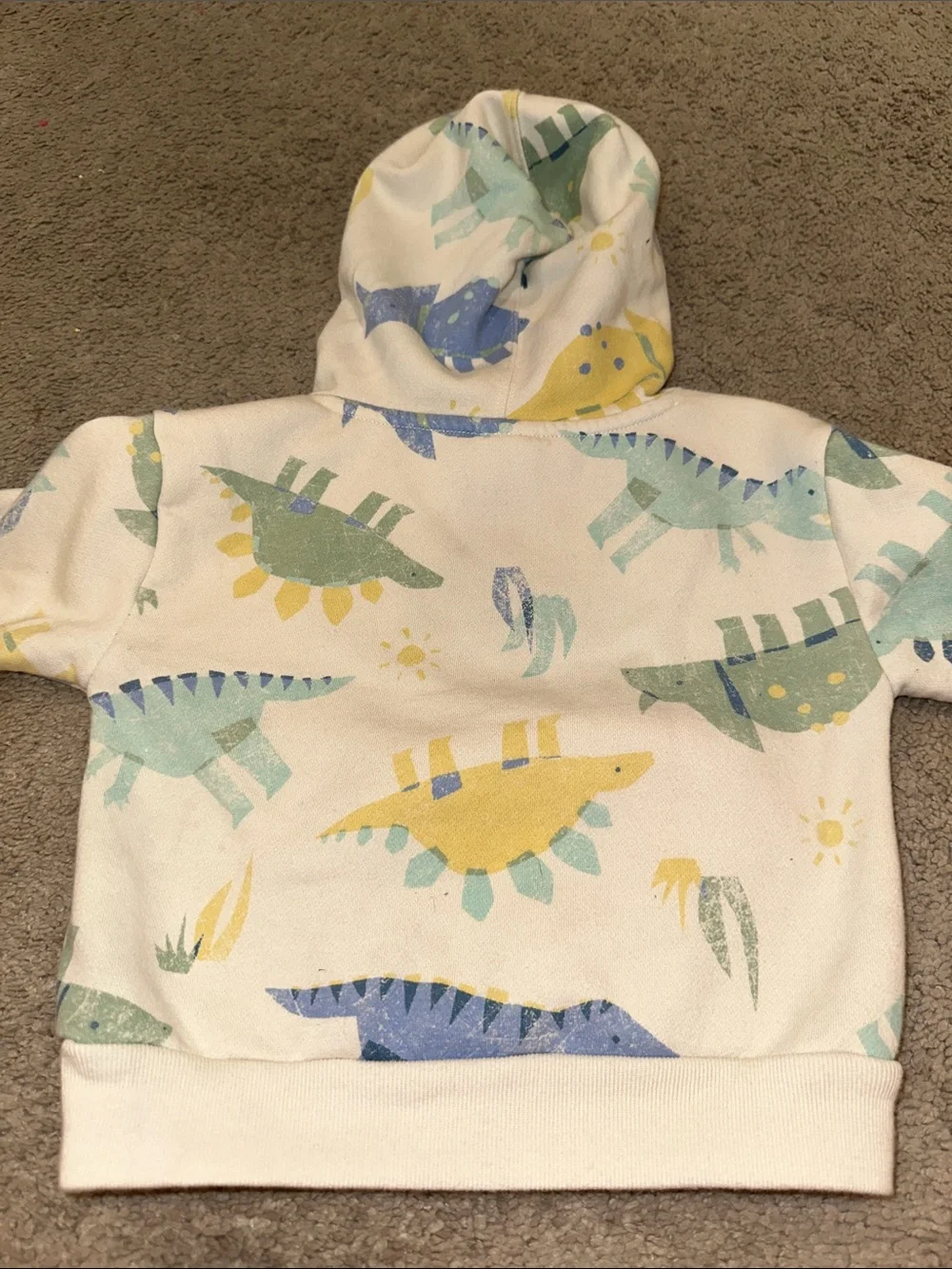 GAP Kids Cream Hoodie with Blue, Green & Yellow Dinosaur Print